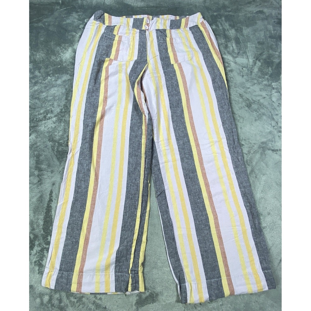 Womens Wide Leg Pants Size 20 Striped Linen Blend High‎ Waist Straight Pockets